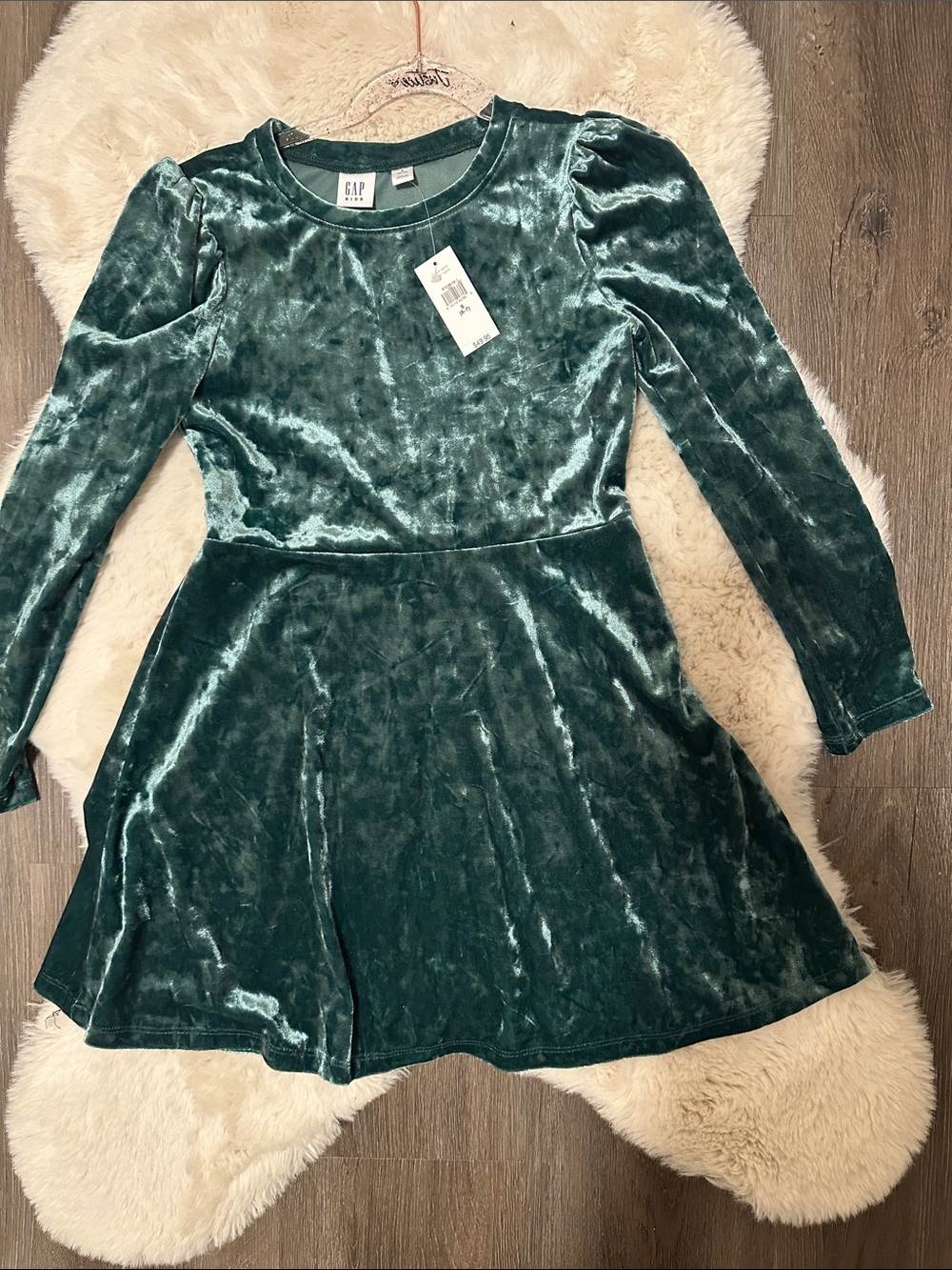 GAP Girls' Green Velvet Long-Sleeve Skater Dress 6/7